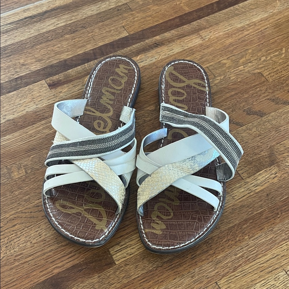 Sam Edelman White and Silver Sandals size 10